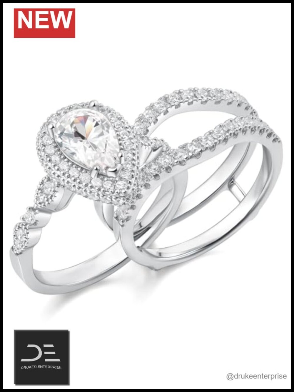 Bridal Set Engagement Ring Cubic Zirconia Silver Plated Brass Promise Ring